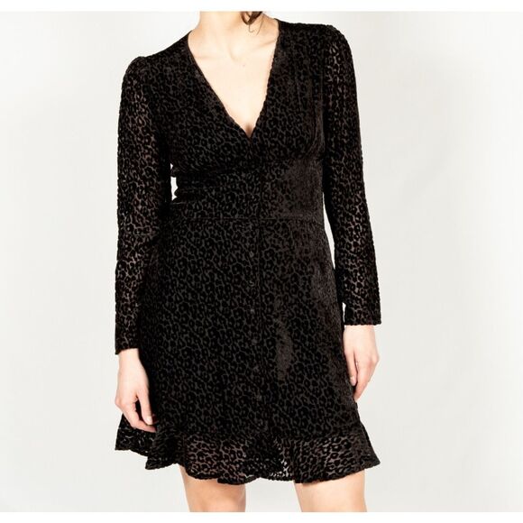 NWT The Kooples Paris Flocked Leopard Velvet Dress Black • Size 4 - Picture 1 of 16